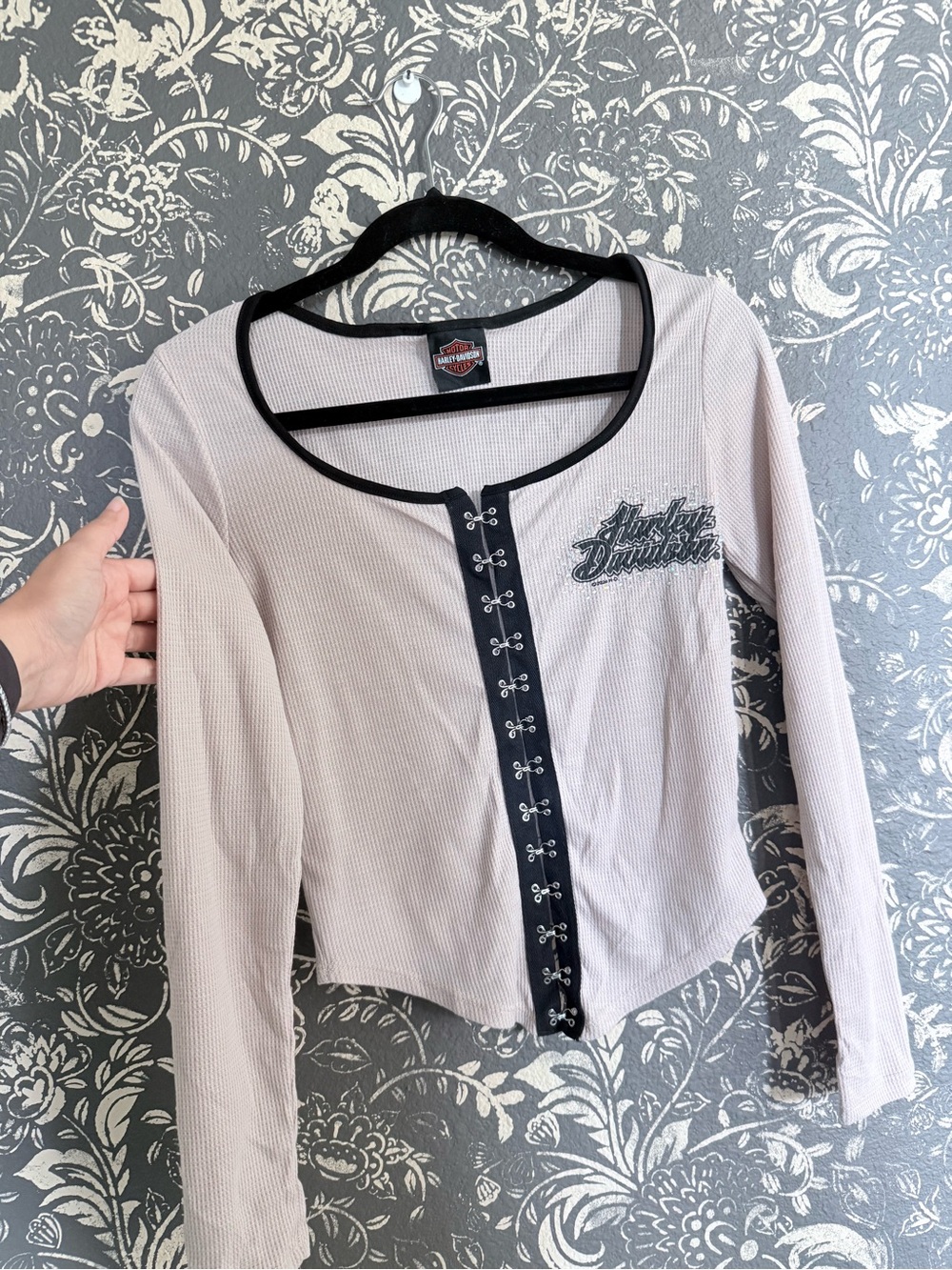 Harley-Davidson Women’s Thermal Hook & Eye Long Sleeve Rhinestone Top